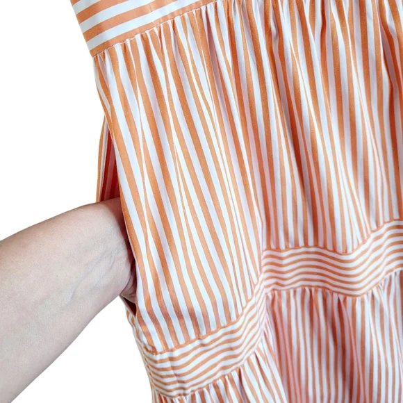 NWOT GRETCHEN SCOTT DESIGNS Hope Melon Striped Tiered Ruffled Sleeveless Dress